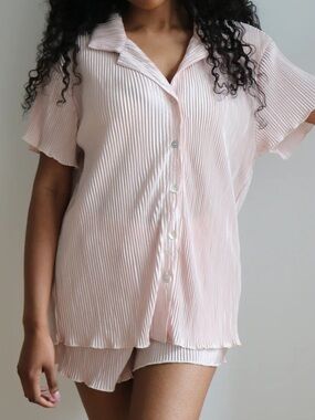 Waverles Pleated Short Pajama Set - Pink S